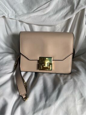 Ivanka Trump Blush Beige Leather Crossbody with Gold-Tone Lock